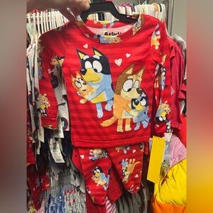 Kids Valentines Day Bluey Pajamas - Red